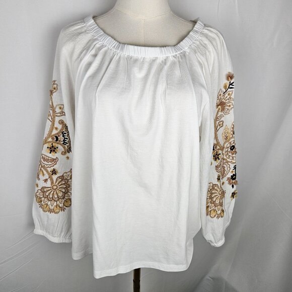 Talbot Blouson 3/4 Sleeve Top Size Large Boho Peasant Embroidered White - Picture 3 of 11